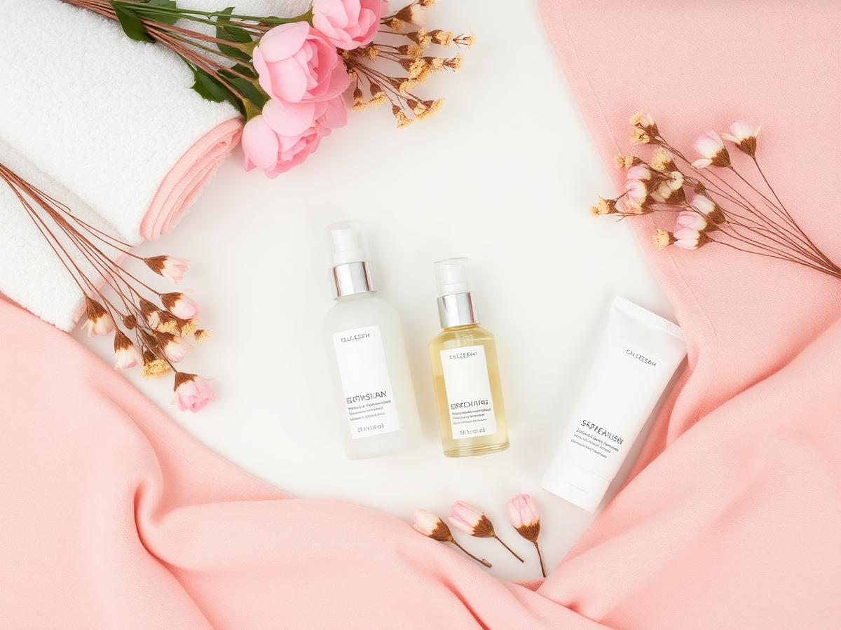 Flatlay of EllasBeautyMax skincare products
